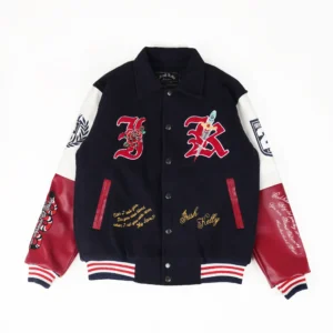 IRISHKELLY Fortis Fortuna Adiuvat Varsity Jacket Navy Red