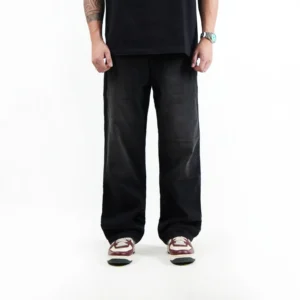 IRISH KELLY Basic Baggy Jeans Long Pants Denim Double Black