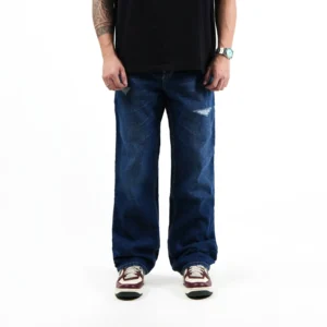 IRISH KELLY Basic Baggy Jeans Destroyed-Covered Long Pants Denim Medium Blue