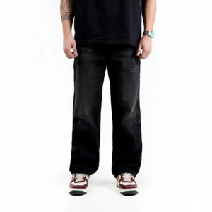 IRISH KELLY Basic Baggy Jeans Destroyed-Covered Long Pants Double Black