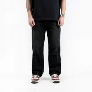 IRISH KELLY Structure Jeans Long Baggy Pants Denim Double Black